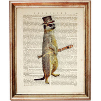 Meerkat with Hat and Flute Dictionary Art Print, Meerkat Musician