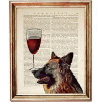 Dog with Wine Glass Dictionary Art Prints - Set of 3 Unique Canine and Wine Wall Decor