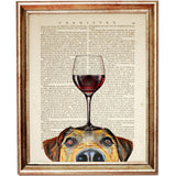 Dog with Wine Glass Dictionary Art Prints - Set of 3 Unique Canine and Wine Wall Decor