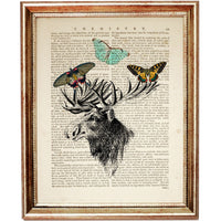 Set of 4 Deer Portraits with Butterflies Dictionary Art Prints