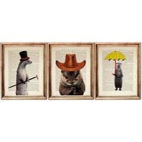 Otter Dictionary Art Prints Set of 3 Wall Decor, Otter with Hat & Umbrella Poster