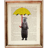 Otter Dictionary Art Prints Set of 3 Wall Decor, Otter with Hat & Umbrella Poster