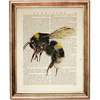 Set of 4 Flowers with Bees Dictionary Art Prints, Blooming Harmony Art