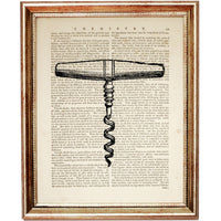 Set of 10 Wine Opener Dictionary Art Prints - Kitchen Wall Decor