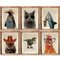 Set of 6 Captivating Animal Dictionary Art Prints, Wild Wonders Decor