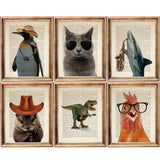 Set of 6 Captivating Animal Dictionary Art Prints, Wild Wonders Decor