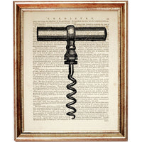 Set of 10 Wine Opener Dictionary Art Prints - Kitchen Wall Decor