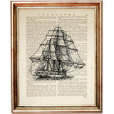 Set of 3 Vintage Nautical Dictionary Art Prints, Sailing Ship Wall Decor