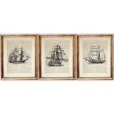 Set of 3 Vintage Nautical Dictionary Art Prints, Sailing Ship Wall Decor