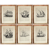 Set of 6 Sailing Ships Dictionary Art Prints, Seafaring Journey Poster