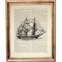 Set of 3 Vintage Nautical Dictionary Art Prints, Sailing Ship Wall Decor