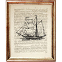 Set of 3 Vintage Nautical Dictionary Art Prints, Sailing Ship Wall Decor