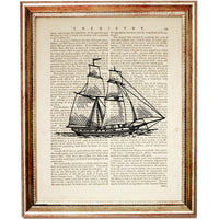 Set of 6 Sailing Ships Dictionary Art Prints, Seafaring Journey Poster