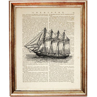 Set of 6 Sailing Ships Dictionary Art Prints, Seafaring Journey Poster