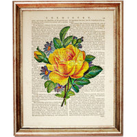 Set of 6 Rose Dictionary Art Print, Enchanting Flowers Wall Hanging