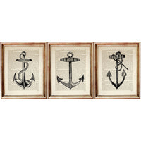 Nautical Anchor Dictionary Art Prints, Set of 3 Sailor Gift Decor