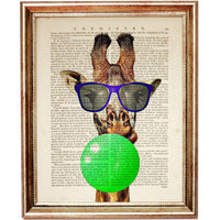 Set of 10 Animal with Sunglasses Dictionary Art Prints - Cat, Zebra, Giraffe
