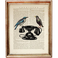 Telephone with Two Birds Dictionary Art Print, Retro Enthusiasts Gift