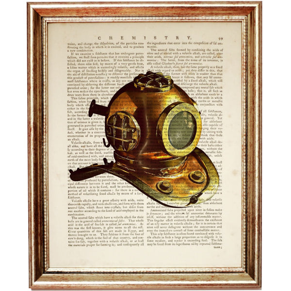 Vintage Diving Helmet Dictionary Art Print - Nautical Home Decor