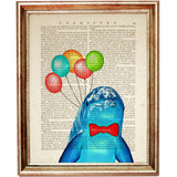 Whimsical Dolphin with Balloons and Bowtie Dictionary Art Print