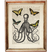 Octopus Butterfly Wall Art Print, Nautical Dictionary Art Print