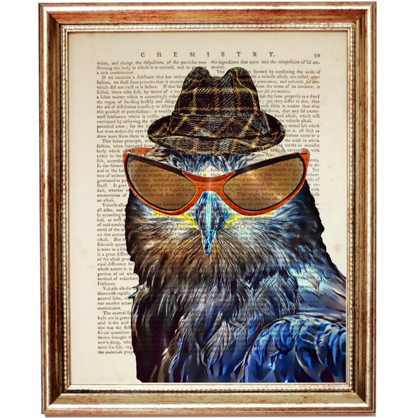 Owl with Hat Wall Art, Dictionary Art Print, Funny Owl Decor