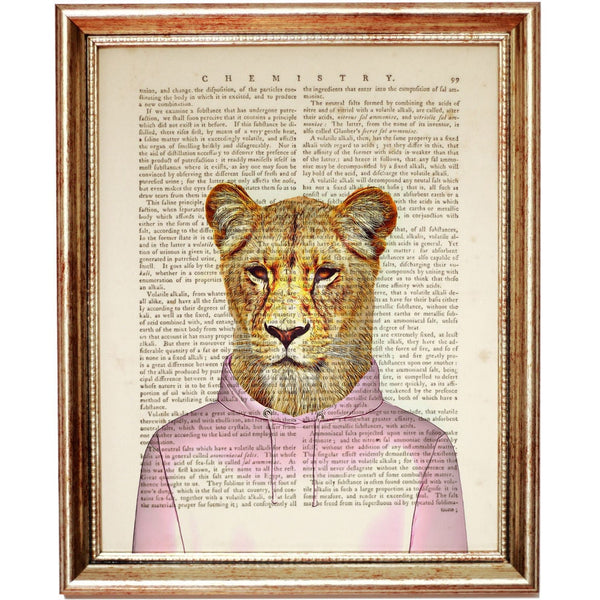 Lion Hoodie Dictionary Art Print, Funny Animal Wall Decor