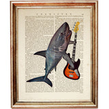 Shark Playing Bass Dictionary Art Print, Shark Groove Wall Decor