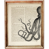 Octopus Art Prints Set of 2 - Sea Life Dictionary Nautical Poster Wall Decor