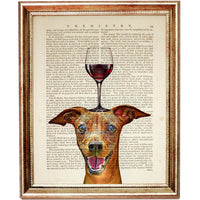 Set of Dogs with Wine Glasses Dictionary Art Print, Paws and Pinot Art