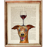 Set of Dogs with Wine Glasses Dictionary Art Print, Paws and Pinot Art