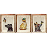 Dictionary Art Prints Set of 3 - Funny Animal Wall Art Fox, Cat, Dog