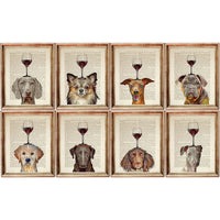 Set of Dogs with Wine Glasses Dictionary Art Print, Paws and Pinot Art