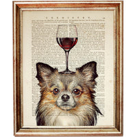 Set of Dogs with Wine Glasses Dictionary Art Print, Paws and Pinot Art