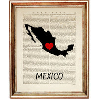 Mexico Map Wall Art, Mexico Print Silhouette Poster, Travel Decor, Mexican Dictionary Art Print