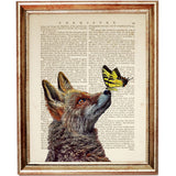 Set of 3 Funny Animal Wall Art Prints - Fox, Butterfly, Otter, Hat, Sloth - Dictionary Art Decor