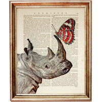 Rhinoceros Dictionary Art Prints Set of 3 Wall Art Butterflies Bees Poster