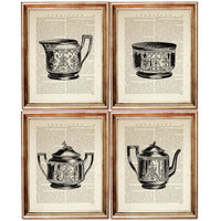 Set of 4 Vintage Teapot Dictionary Art Prints, Timeless Elegance Decor
