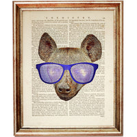 Set of 3 Hyena Portrait Dictionary Art Prints, Wild and Witty Poster