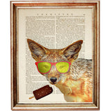 Jackal Wall Art, Funny Animal Poster, Ice Cream Decor 10x8