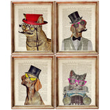 Set of 4 Cat & Dog Dictionary Art Prints, Paw-some Portraits Artwork