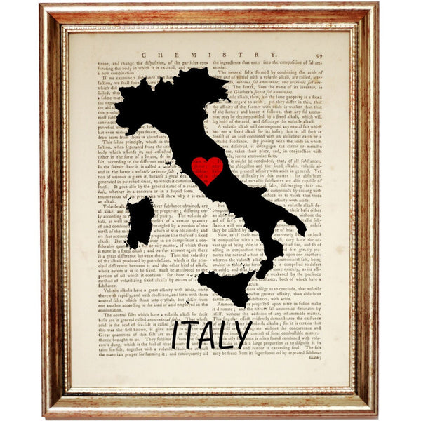 Italian Map Poster, Silhouette Print, Travel Decor, Black & White Country Map Art