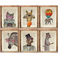 Set of 6 Captivating Animal Portrait Dictionary Art Prints