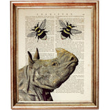 Rhinoceros Dictionary Art Prints Set of 3 Wall Art Butterflies Bees Poster