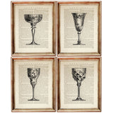 Set of 4 Vintage Wine Glasses Dictionary Art Prints, Vintage Elegance
