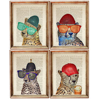 Set of 4 Cheetah Portrait Dictionary Art Prints, Graceful Speed Decor